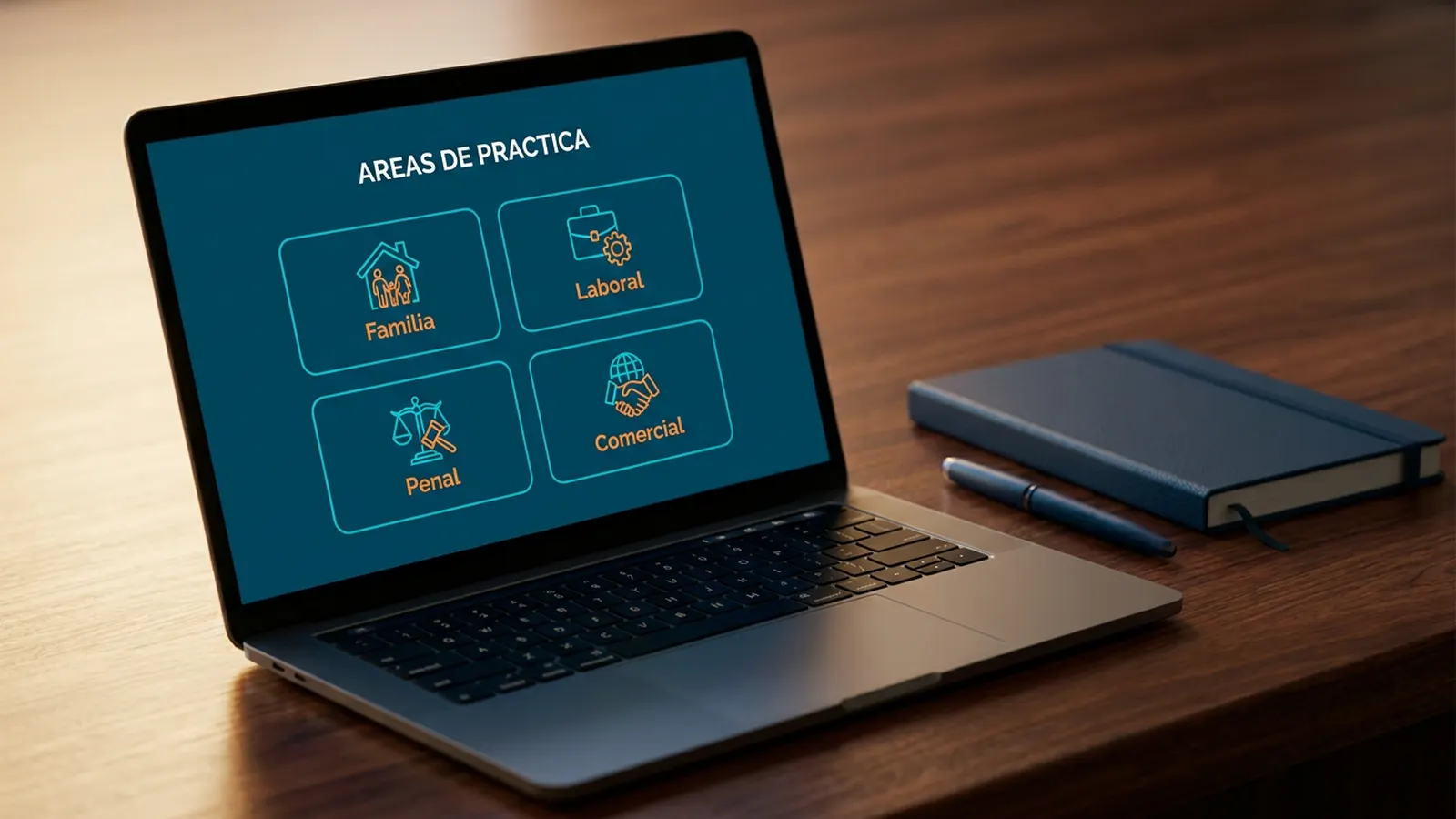 Secciones por área de práctica en una web de estudio jurídico