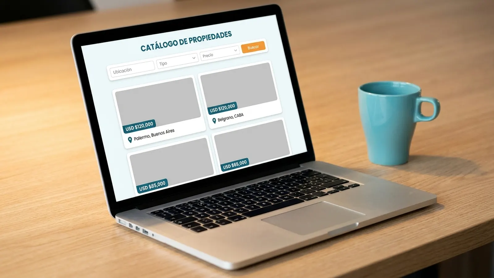 Catálogo de propiedades con filtros y mapa en una página web