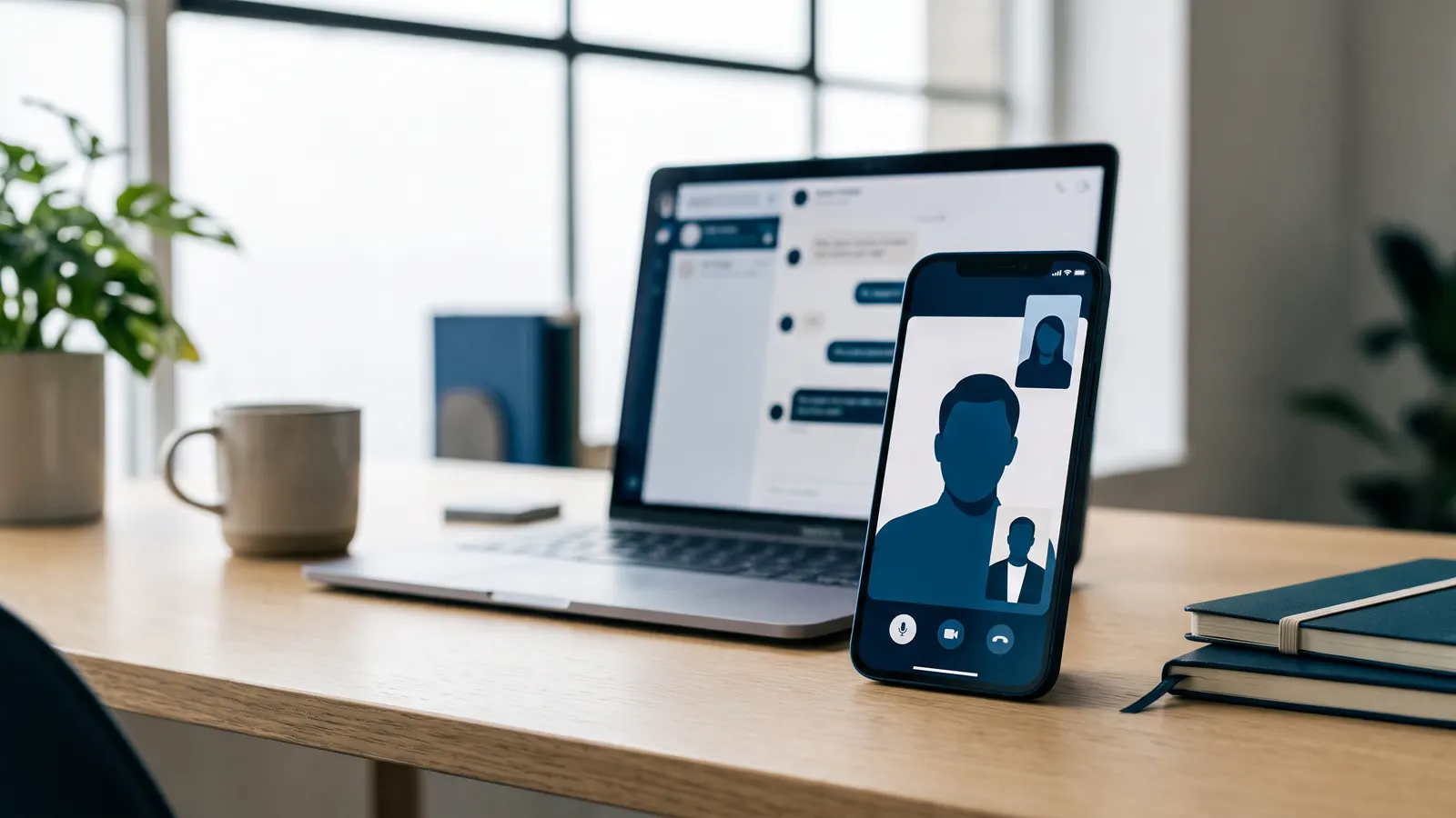 Reunión de trabajo por videollamada y WhatsApp para coordinar el diseño de una web a distancia