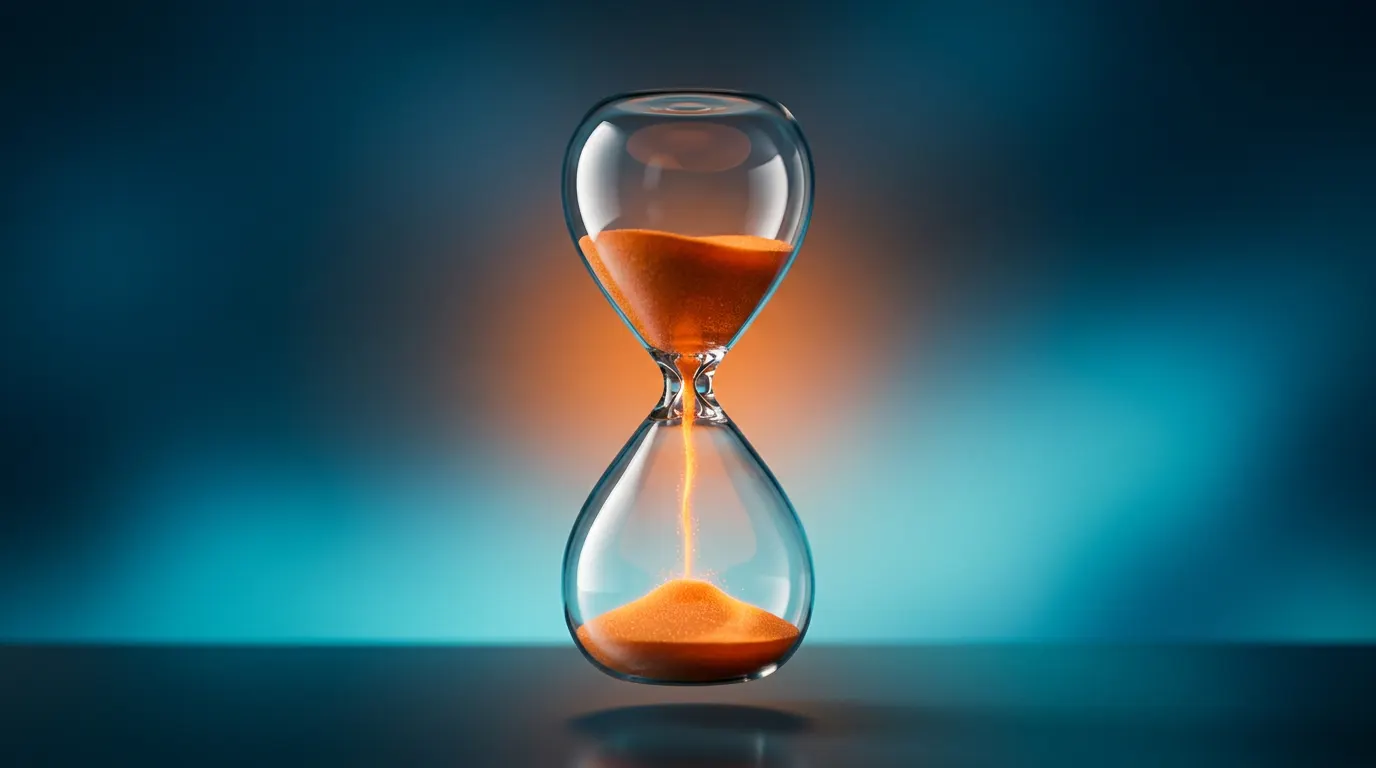 Reloj de arena de vidrio representando el plazo de entrega de la web