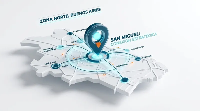 Mapa de distancias reales entre San Miguel, Muñiz, Bella Vista y Pilar